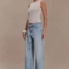 Perrie Mid Rise Straight Leg Tie Jeans – Washed Light Blue