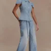 Perrie Mid Rise Straight Leg Tie Jeans – Washed Light Blue