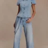 Perrie Mid Rise Straight Leg Tie Jeans – Washed Light Blue