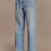 Perrie Mid Rise Straight Leg Tie Jeans – Washed Light Blue