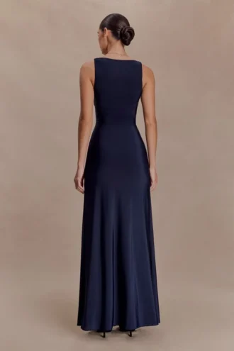 Perrie Slinky Ruched Maxi Dress – Ink Blue