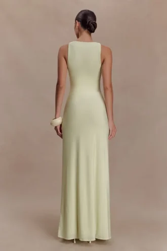 Perrie Slinky Ruched Maxi Dress – Pastel Lime