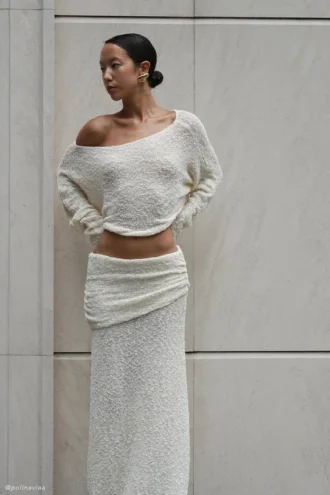 Petra Ruched Knit Maxi Skirt – Ivory