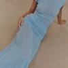 Petra Ruched Knit Maxi Skirt – Light Blue Petra Ruched Knit Maxi Skirt – Light Blue