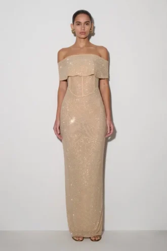 Phi Multi-Wear Cowl Diamante Maxi Dress – Gold