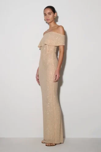 Phi Multi-Wear Cowl Diamante Maxi Dress – Gold