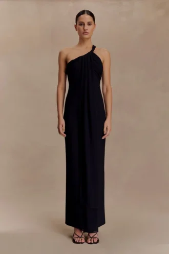 Philippa Knotted Crepe Maxi Dress – Black