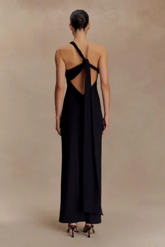 Philippa Knotted Crepe Maxi Dress – Black