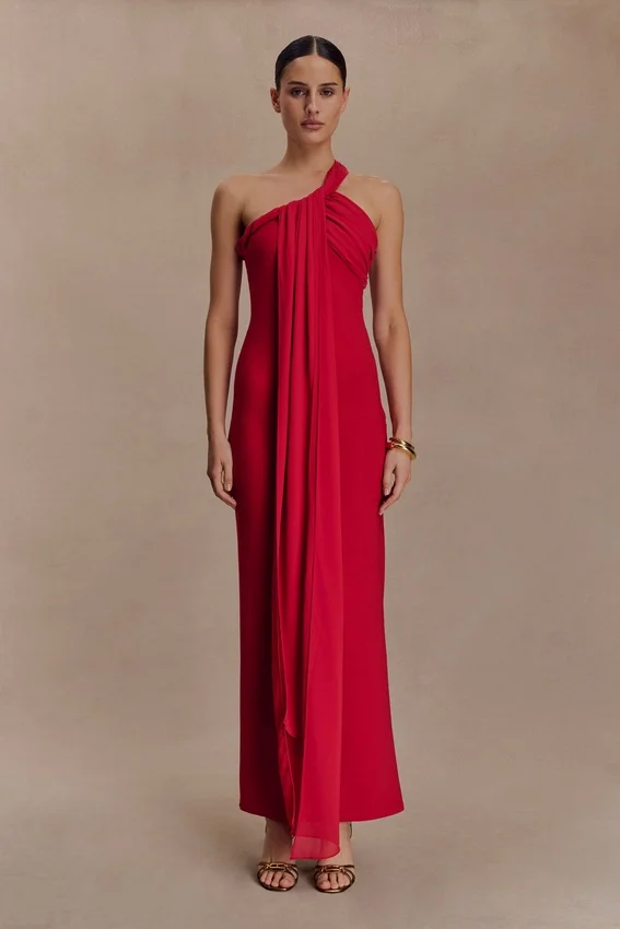 Philippa Knotted Crepe Maxi Dress – Ruby Philippa Knotted Crepe Maxi Dress – Ruby