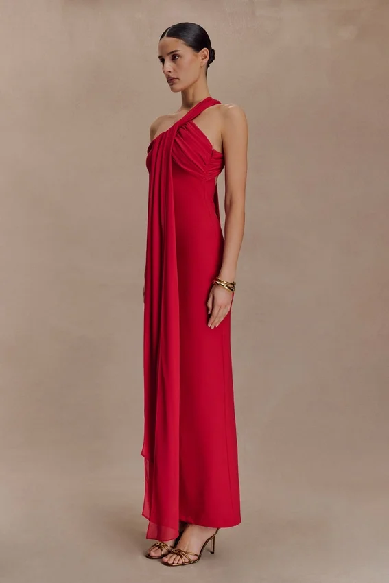 Philippa Knotted Crepe Maxi Dress – Ruby Philippa Knotted Crepe Maxi Dress – Ruby