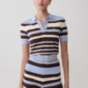Philly Stripe Knit Button Up Top – Chocolate/Blue Philly Stripe Knit Button Up Top – Chocolate/Blue