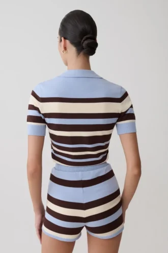 Philly Stripe Knit Button Up Top – Chocolate/Blue