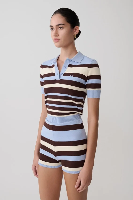 Philly Stripe Knit Button Up Top – Chocolate/Blue Philly Stripe Knit Button Up Top – Chocolate/Blue