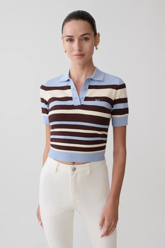 Philly Stripe Knit Button Up Top – Chocolate/Blue Philly Stripe Knit Button Up Top – Chocolate/Blue
