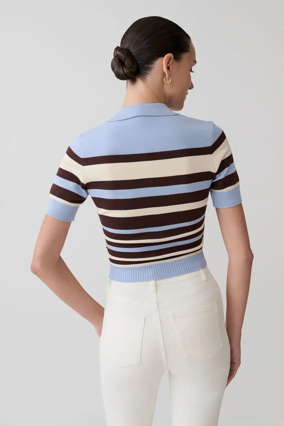 Philly Stripe Knit Button Up Top – Chocolate/Blue Philly Stripe Knit Button Up Top – Chocolate/Blue