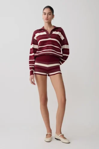 Philly Stripe Knit Short – Burgundy/Cream