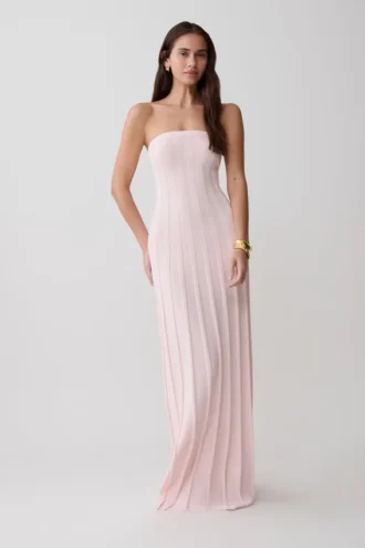 Pia Ribbed Strapless Maxi Dress – Baby Pink