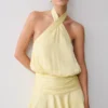 Poppy Satin Halter Mini Dress – Lemon Poppy Satin Halter Mini Dress – Lemon