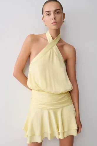 Poppy Satin Halter Mini Dress – Lemon
