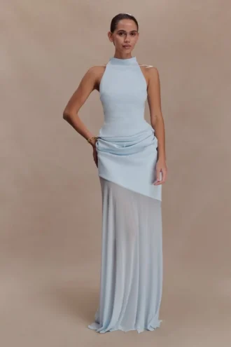 Portia Scuba And Mesh Maxi Skirt – Pale Blue