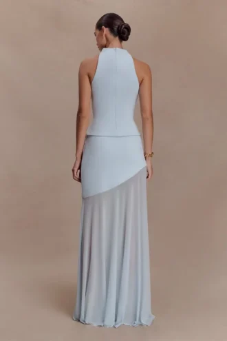 Portia Scuba And Mesh Maxi Skirt – Pale Blue