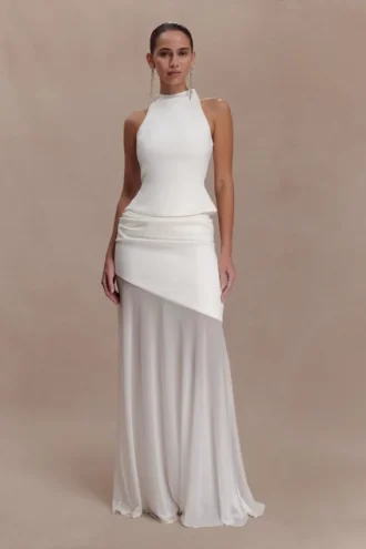 Portia Scuba And Mesh Maxi Skirt – White