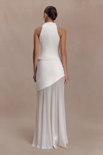 Portia Scuba And Mesh Maxi Skirt – White