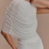 Pruedance Slinky Draped Top With Mesh Overlay – White