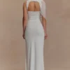 Pruedance Slinky Draped Top With Mesh Overlay – White