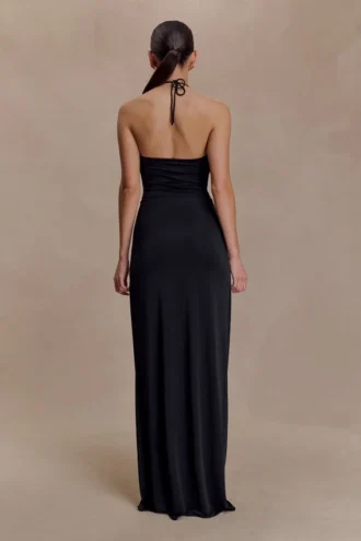 Quincy Halter Maxi Dress With Hardware – Black