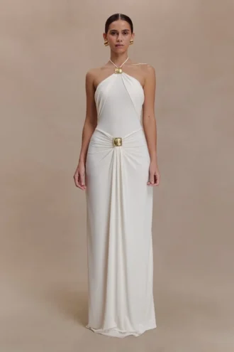 Quincy Halter Maxi Dress With Hardware – Ivory