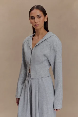 Quinn Zip Up Hoodie – Light Grey Marle