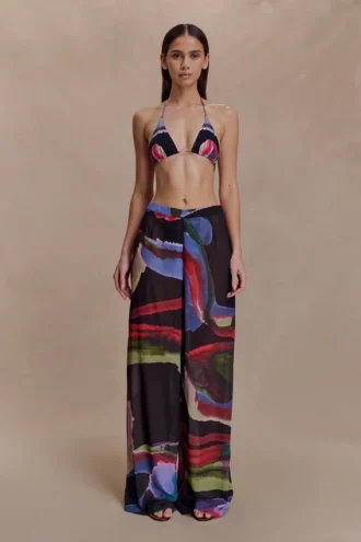 Rachel Chiffon Straight Leg Pants – Multi Fluid Reverie Print