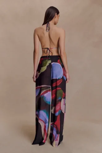 Rachel Chiffon Straight Leg Pants – Multi Fluid Reverie Print