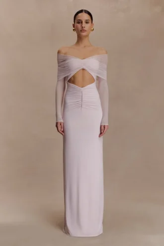Rafaella Slinky And Mesh Maxi Dress – Pale Pink