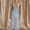 Raleigh Asymmetrical Slinky Midi Dress – Pale Blue Raleigh Asymmetrical Slinky Midi Dress – Pale Blue