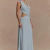 Raleigh Asymmetrical Slinky Midi Dress – Pale Blue Raleigh Asymmetrical Slinky Midi Dress – Pale Blue