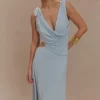 Raleigh Asymmetrical Slinky Midi Dress – Pale Blue Raleigh Asymmetrical Slinky Midi Dress – Pale Blue