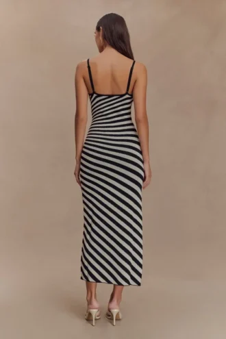 Raven Striped Knit Midi Dress – Black/White