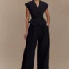 Raya Mid Rise Wide Leg Linen Pant – Black