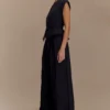 Raya Mid Rise Wide Leg Linen Pant – Black