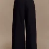 Raya Mid Rise Wide Leg Linen Pant – Black