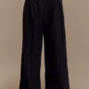 Raya Mid Rise Wide Leg Linen Pant – Black