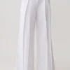 Raya Mid Rise Wide Leg Linen Pant – White