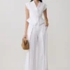 Raya Mid Rise Wide Leg Linen Pant – White