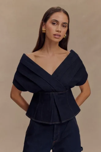 Rayne Off Shoulder Denim Top – Indigo Blue