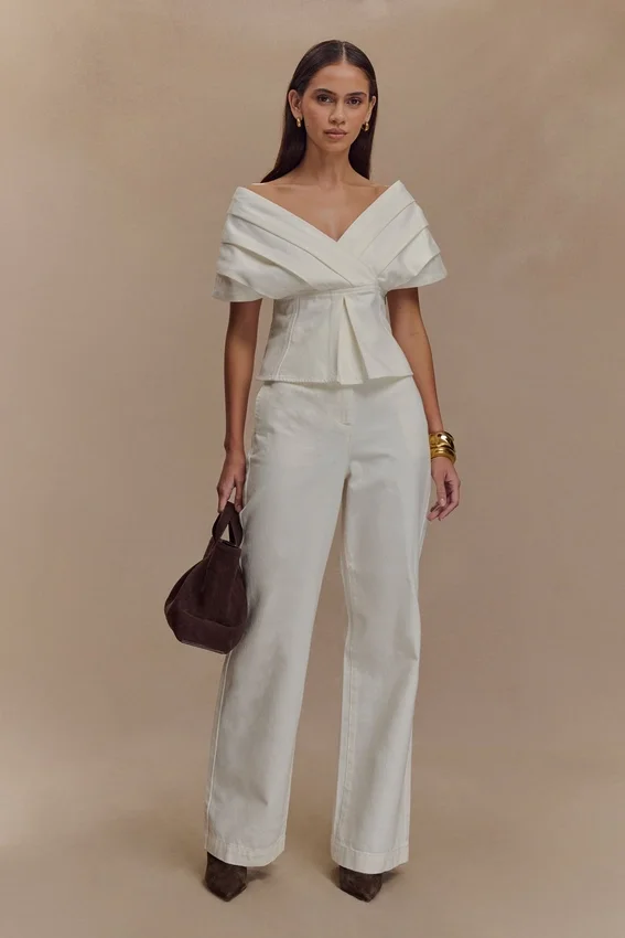 Rayne Off Shoulder Denim Top – White Rayne Off Shoulder Denim Top – White