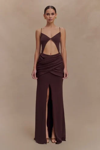 Reama Wrap Over Knit Maxi Dress – Chocolate