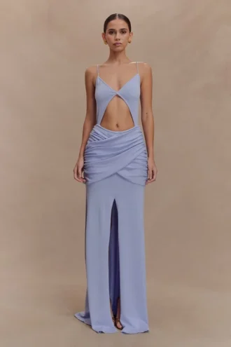 Reama Wrap Over Knit Maxi Dress – Cornflower Blue