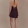 Regina Halter Lace And Satin Mini Dress – Chocolate Regina Halter Lace And Satin Mini Dress – Chocolate